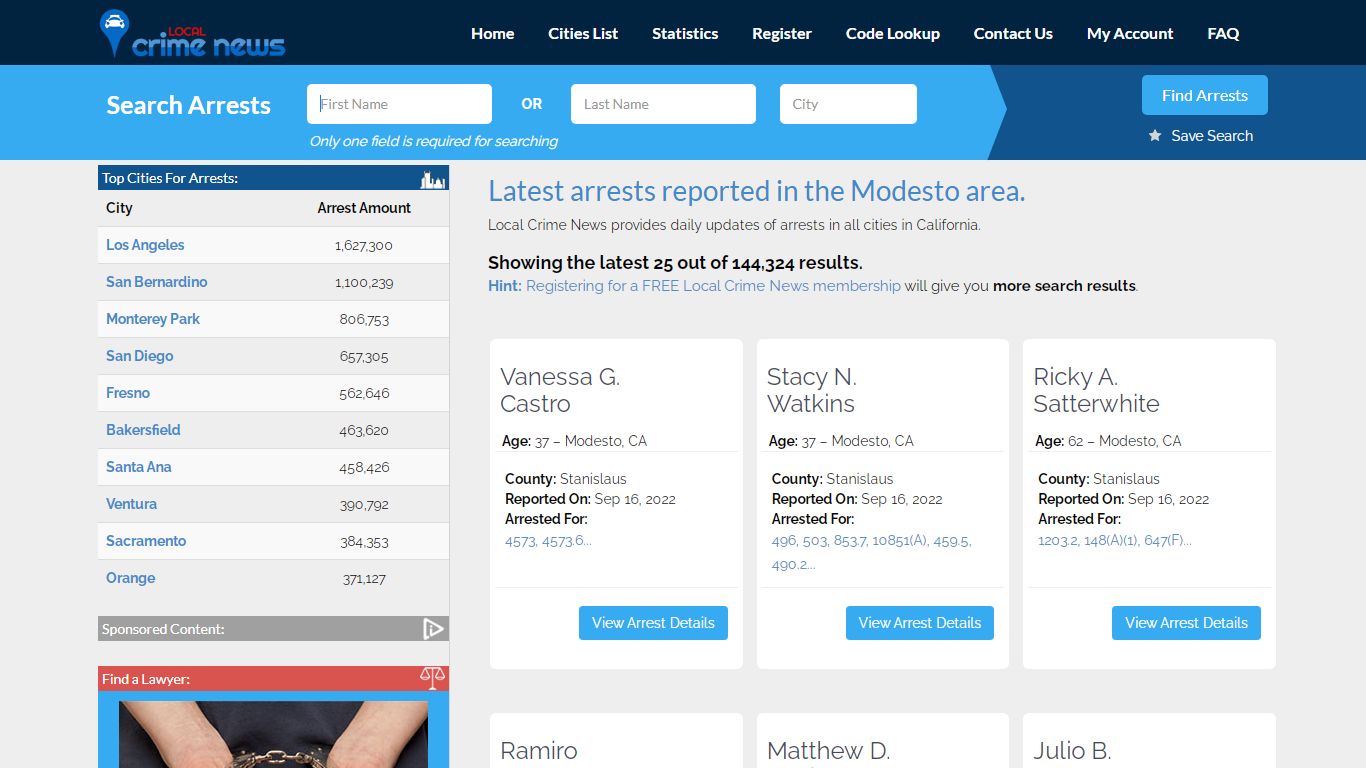 Modesto California Arrest Records | Local Crime News