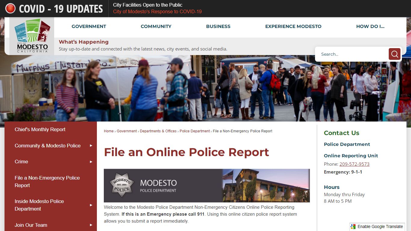 File an Online Police Report | Modesto, CA